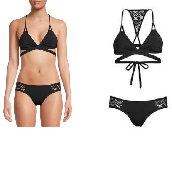 NEW Black Bikini Size Juniors XL Extra Large Strappy lace halter tie Comes from - Picture 2 of 3